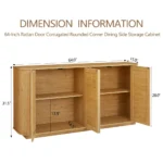 Farmhouse sideboard cabinet with rattan doors and wave-shaped front in a living room setting