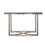 Goldoma 32 inch round coffee table in champagne and charcoal finish with metal frame and wood top