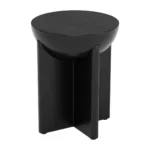 Black mango wood pedestal end table with geometric base in living room