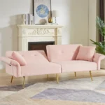 Goldoma convertible teddy loveseat with side pocket and foldable sleeper bed in modern living room