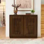 Goldoma Mid-Century Modern Solid Wood Fluted Sideboard with Outlet Holes – angled view