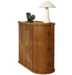 Goldoma adjustable end table with charging station and drawer in natural oak finish, featuring four-leaf clover top