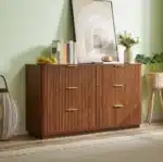Goldoma 6-Drawer Solid Wood Dresser TV Stand - 55" Wide Oak Wave Design – in a cozy room setting