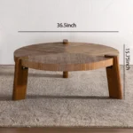 Goldoma round wood coffee table in farmhouse wabi sabi style with natural finish