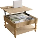 31.5 Inch Square Fluted Lift-Top Modern Decorative Coffee Table Hidden Open Storage Hydraulic Raising Mechanism for Living Room - Image 8