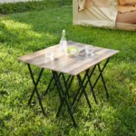 Goldoma 5-Piece Folding TV Tray Table Set in slate finish, nested together in a space-saving design