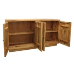 Goldoma 72 inch solid wood sideboard with four doors and shelves in warm brown finish for living room or dining room
