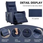 Goldoma power lift recliner in deep blue PU leather with massage and heat features