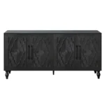 Goldoma carved flower storage cabinet with adjustable shelves for living room