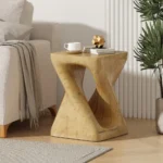 Goldoma twisted side table – natural wood-like magnesium oxide accent table for indoor or outdoor use