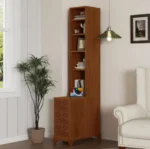 Goldoma adjustable end table with charging station and drawer in natural oak finish, featuring four-leaf clover top