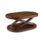 Goldoma 44 inch modern oval wood coffee table with X base and open storage in living room
