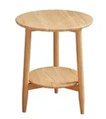 Solid beech wood nightstand with lower shelf - round modern end table for small spaces