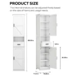 Goldoma 69 inch tall solid wood narrow bathroom storage cabinet with two sliding barn doors and drawer for small bathroom organization