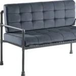 Goldoma 51 inch gray velvet loveseat with tufted Chesterfield design in a living room