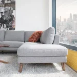 Goldoma Benson Grey Fabric Right-Facing Chaise Sectional Sofa in a modern living room