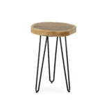 Goldoma solid wood round end table with black iron base and live edge top