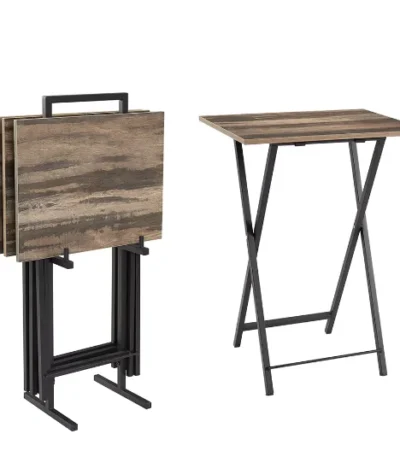 Goldoma 5-Piece Folding TV Tray Table Set in slate finish, nested together in a space-saving design