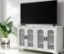 Goldoma 45" White Ribbed Textured Glass and Wood Enclosed TV Stand