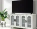 Goldoma 45" White Ribbed Textured Glass and Wood Enclosed TV Stand