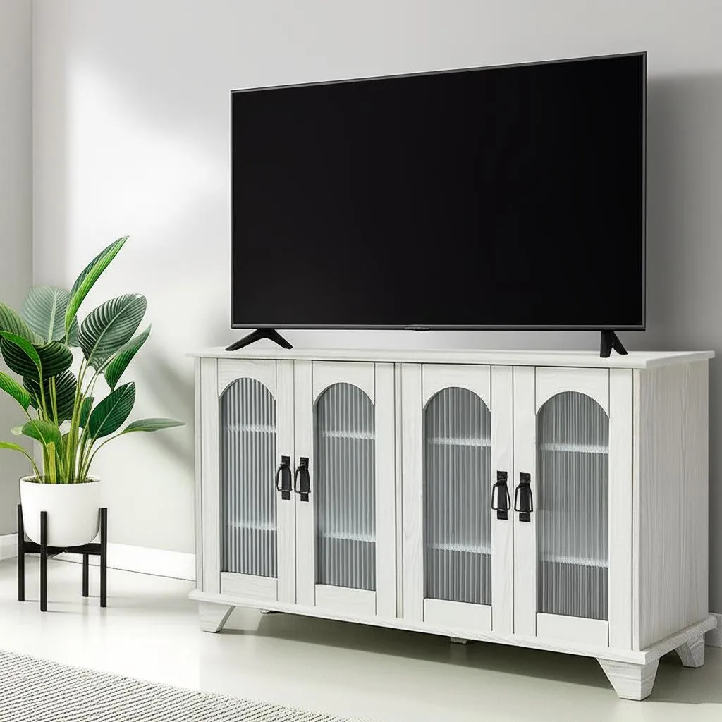 H6e452e085a43411bbadf7b5579f50159s.webp Goldoma 45-inch white ribbed glass enclosed TV stand with wooden frame and cable management for 50 inch TV
