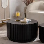Goldoma nesting coffee table set in solid wood with fluted design, Scandinavian minimalist style for living room
