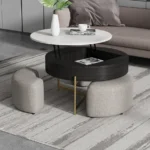 31.5" Round Lift-Top Modern Steel Portable Convertible Coffee Table Set Black - Image 7
