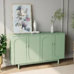 Goldoma 4-Door Intaglio Storage Cabinet in mint green with pine legs – stylish storage cabinet for living room