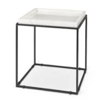 White and black marble end table with metal frame - modern 20 inch square accent table for living room