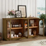 Goldoma modern 2ft solid wood sideboard with glass doors in living room