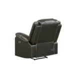 Goldoma LED power recliner in black faux leather with built-in LED lighting, wood legs, and power recline controls