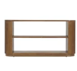 Goldoma solid wood console table with open shelves in a modern entryway