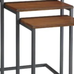 Goldoma 24 inch compact rectangular end table with brown wood top and black metal frame in living room