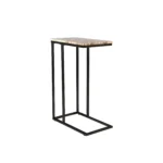 Goldoma 24-inch marble end table with brown tan genuine marble top and black metal frame, displayed in a modern living room