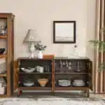 Goldoma Mid Century Modern Solid Wood Sideboard Buffet Cabinet with 4 Doors – TV Media Console Storage – side view