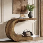 43.3 inch mid-century console table in natural MDF wood finish for entryway and living room decor