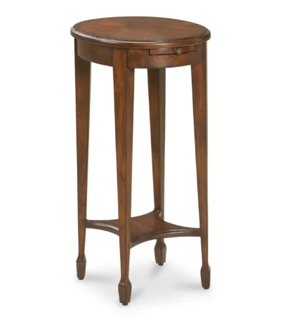 Goldoma 26-inch rustic oval end table with cherry top, dark brown base, and lower shelf for storage