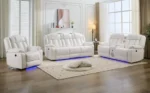 Goldoma wireless charging sofa set with LED lights and memory foam in black leather for modern living room