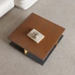 Goldoma modern square coffee table with stainless steel frame and wood top in living room