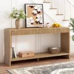 Goldoma Modern Solid Wood 3-Drawer Console Table with Vertical Slats in entryway