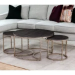 Goldoma 32 inch round coffee table in champagne and charcoal finish with metal frame and wood top