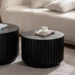 Goldoma nesting coffee table set in solid wood with fluted design, Scandinavian minimalist style for living room