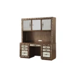 HMS 66 Gold Mirrored Solid Wood Computer Desk with Hutch Bookshelf Three Cabinets and Seven Drawers - Image 2