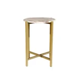 Marble end table with brown tan marble top and gold metal frame - Goldoma 21 inch round side table