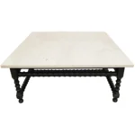 Goldoma 48 inch square genuine marble coffee table with white marble top and black wood base in living room