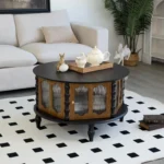 31.5-inch Round Three-Door Storage Coffee Table Modern Wooden Living Room Dining Furniture - Image 3