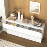 Goldoma 9-drawer solid wood chest with modern no-handle design in white, ideal for bedroom storage