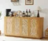 Goldoma 64-Inch Wave Shaped TV Stand with Rattan Doors – Farmhouse Sideboard Storage Cabinet