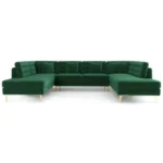 Goldoma U-shaped modular sofa set in green velvet with reclining seats in a modern living room
