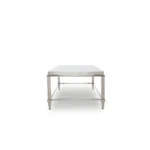 Goldoma 55-inch clear glass coffee table with silver steel frame in modern living room setting